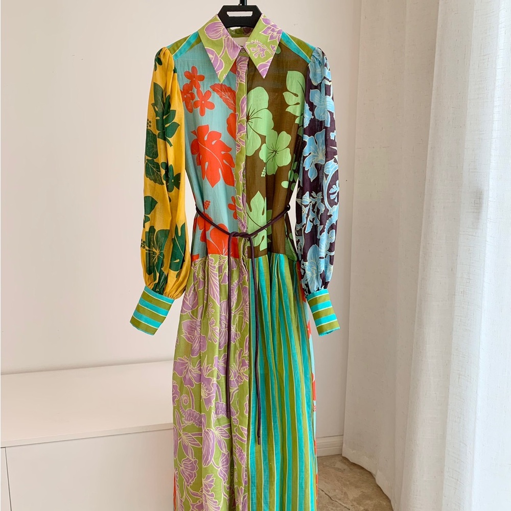 ALEMAIS Multicolor Floral Patchwork Long Sleeve Maxi Dress - Picture 1 of 8